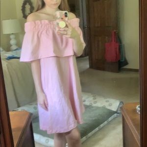 Preppy pink off the shoulder A-line pocket dress